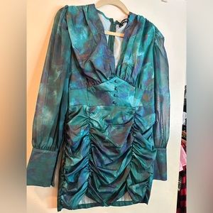 Blue Print Long Sleeve Dress